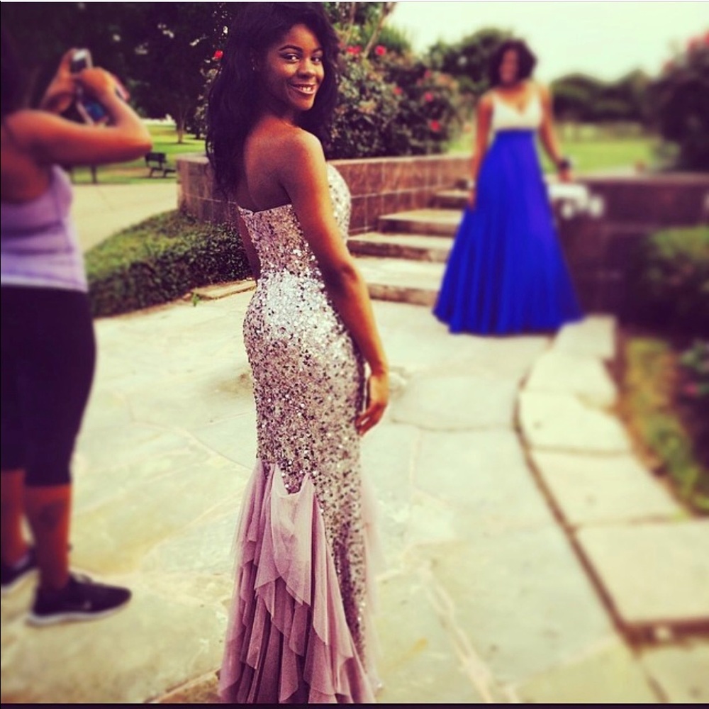 Badgley Mischka Sequin Gown with Chiffon Train